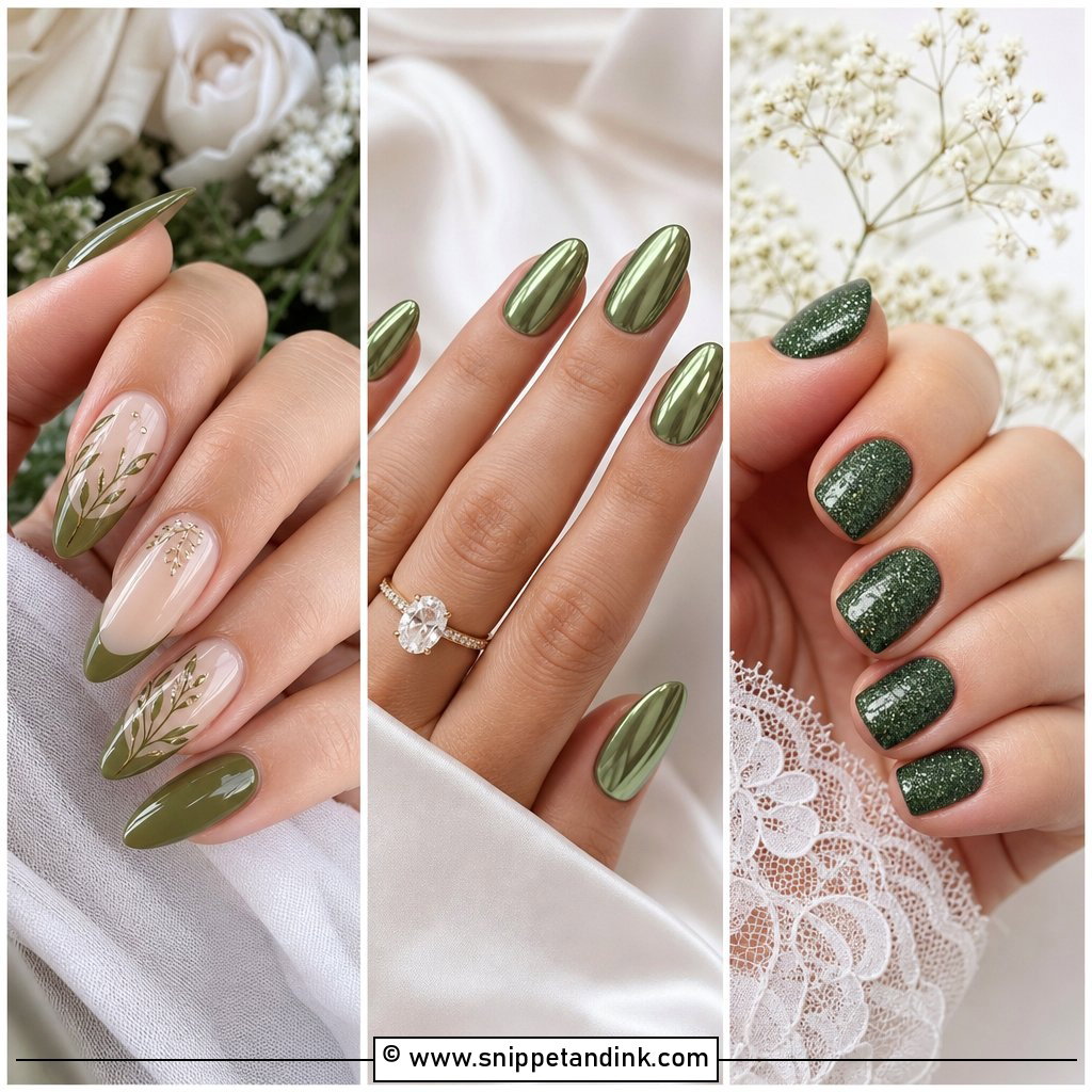 25 Green Wedding Nails for Fresh Elegant Bridal Style