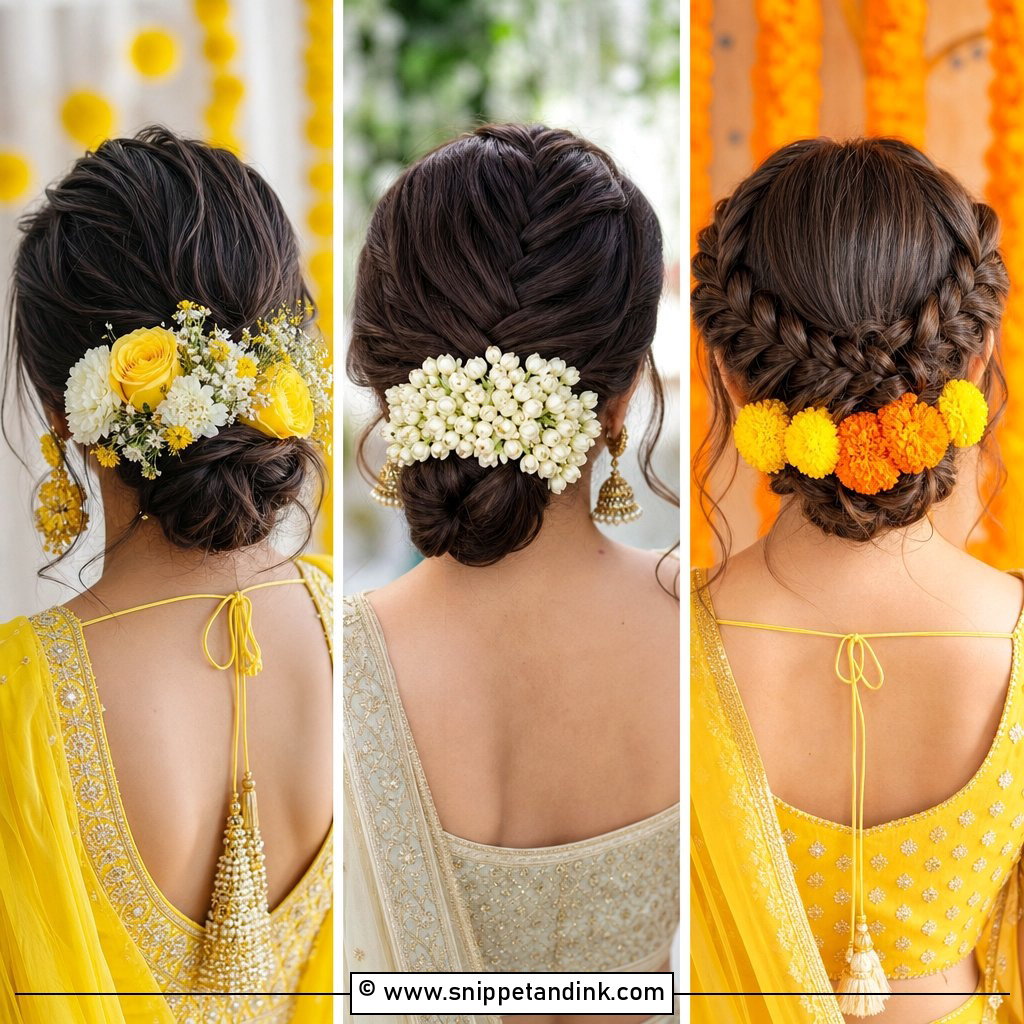 25 Haldi Bride Hairstyle Ideas for Fresh Floral Beauty