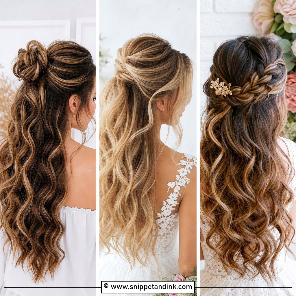 25 Half-Up Long Hair Wedding Styles for Romantic Brides