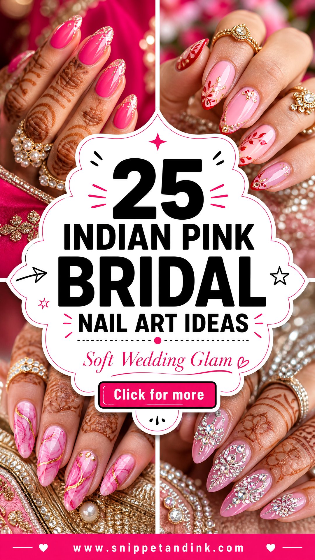 25 Indian Pink Bridal Nail Art Ideas for Soft Wedding Glam - 25 Indian Pink Bridal Nail Art Ideas for Soft Wedding Glam