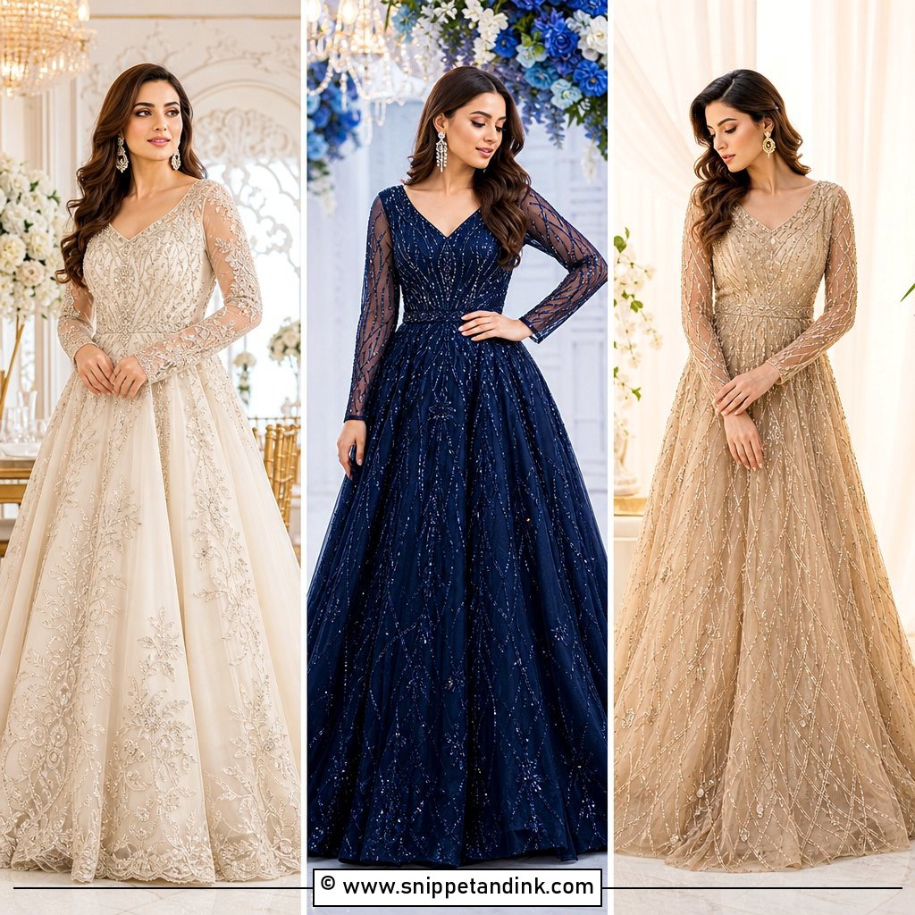 25 Indian Receptions Bridal Gowns for Regal Evening Style