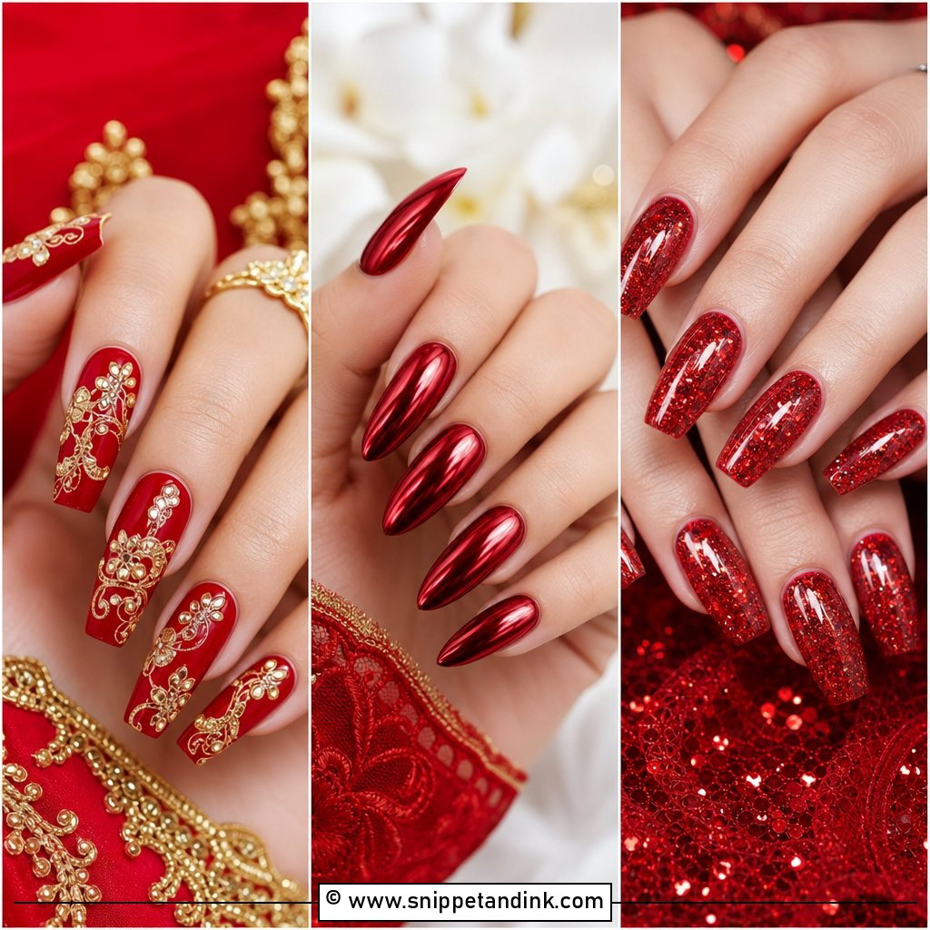 25 Indian Red Bridal Nail Art Ideas for Bold Wedding Glam