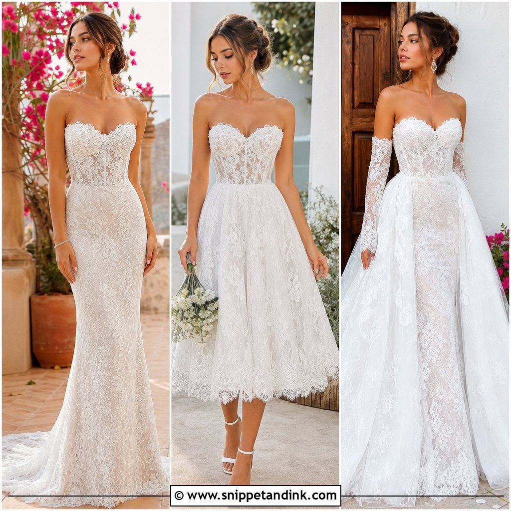 25 Lace Strapless Wedding Dress Ideas for Romantic Brides