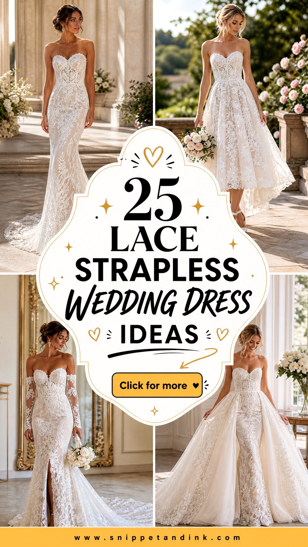 25 Lace Strapless Wedding Dress Ideas for Romantic Brides - 25 Lace Strapless Wedding Dress Ideas for Romantic Brides