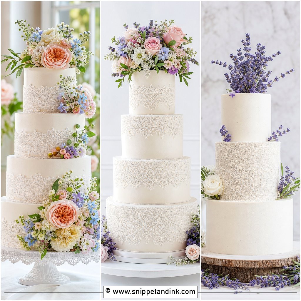 25 Lace Wedding Cake Ideas with Flowers for Romantic Style