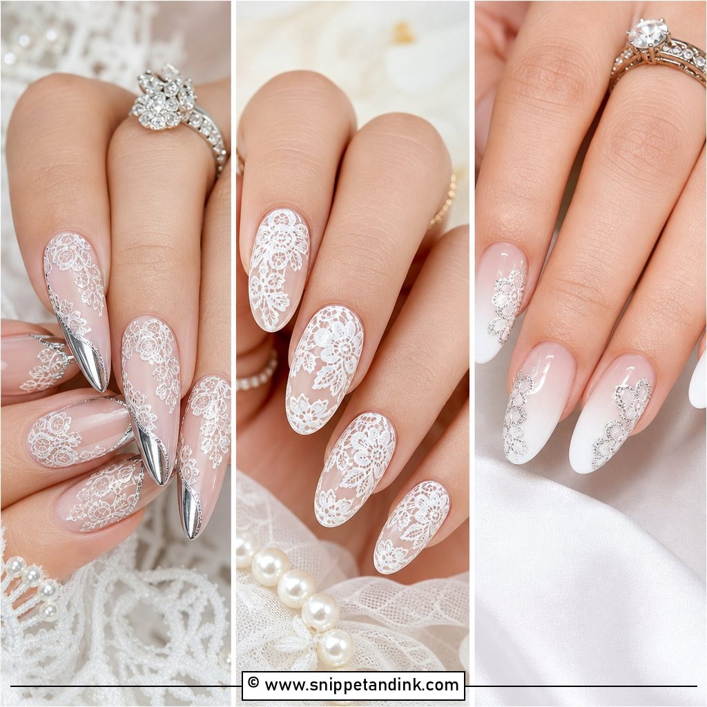 25 Lace Wedding Nails for Romantic Bridal Manicure Inspo