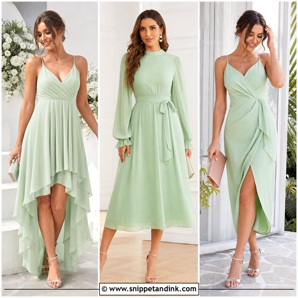25 Light Green Dress Outfit Wedding Ideas for Fresh Guest Style