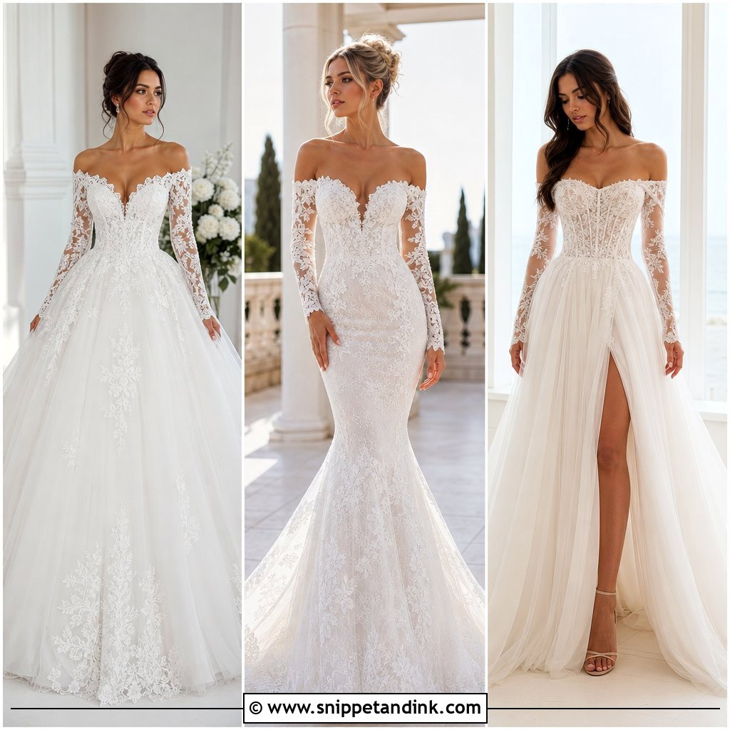25 Long Sleeve Off Shoulder Wedding Dress Ideas for Elegant Brides