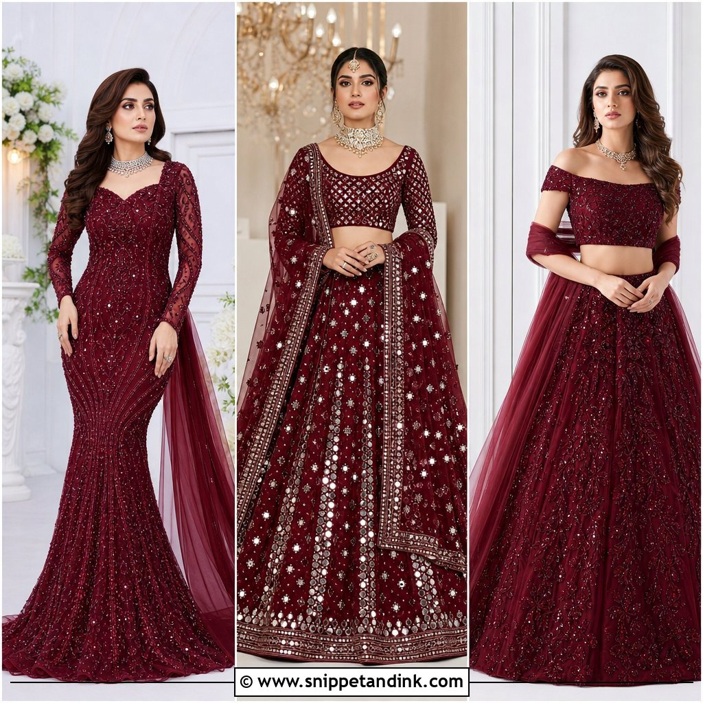 25 Maroon Bridal Dress Ideas for a Rich, Regal Wedding Look