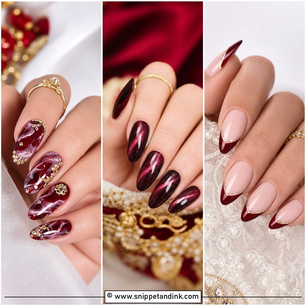 25 Maroon Bridal Nails for a Bold Elegant Wedding Look