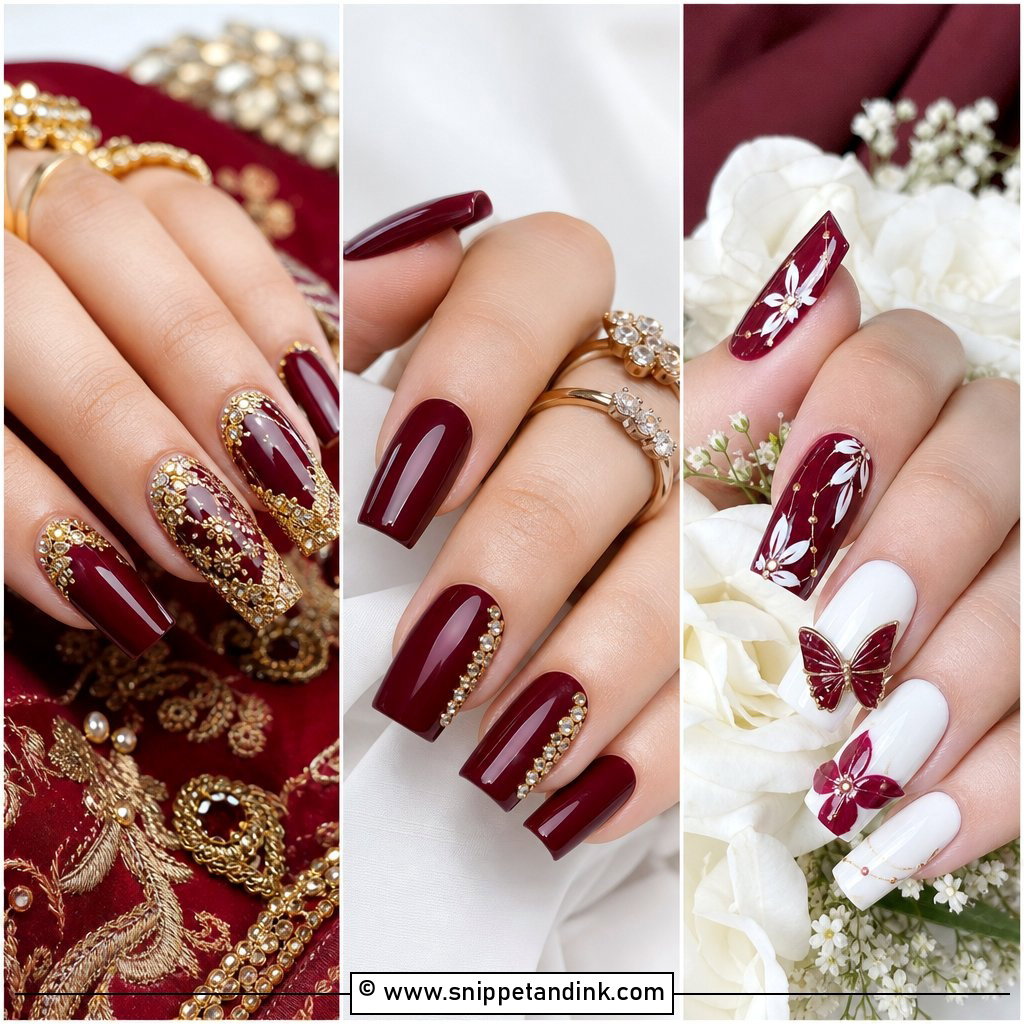 25 Maroon Wedding Nail Art Ideas for Luxe Bridal Style