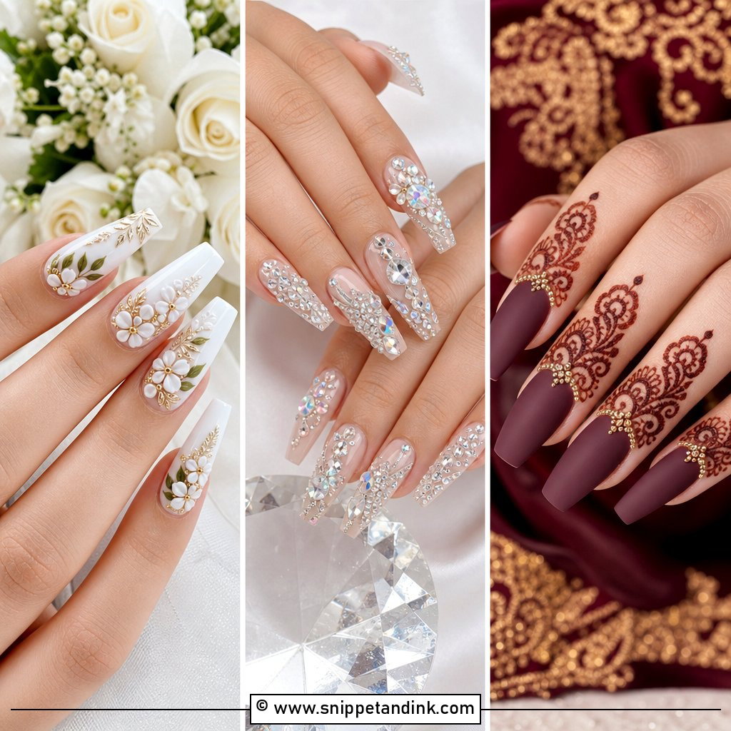 25 Marriage Nails Art Designs for a Romantic Bridal Glow