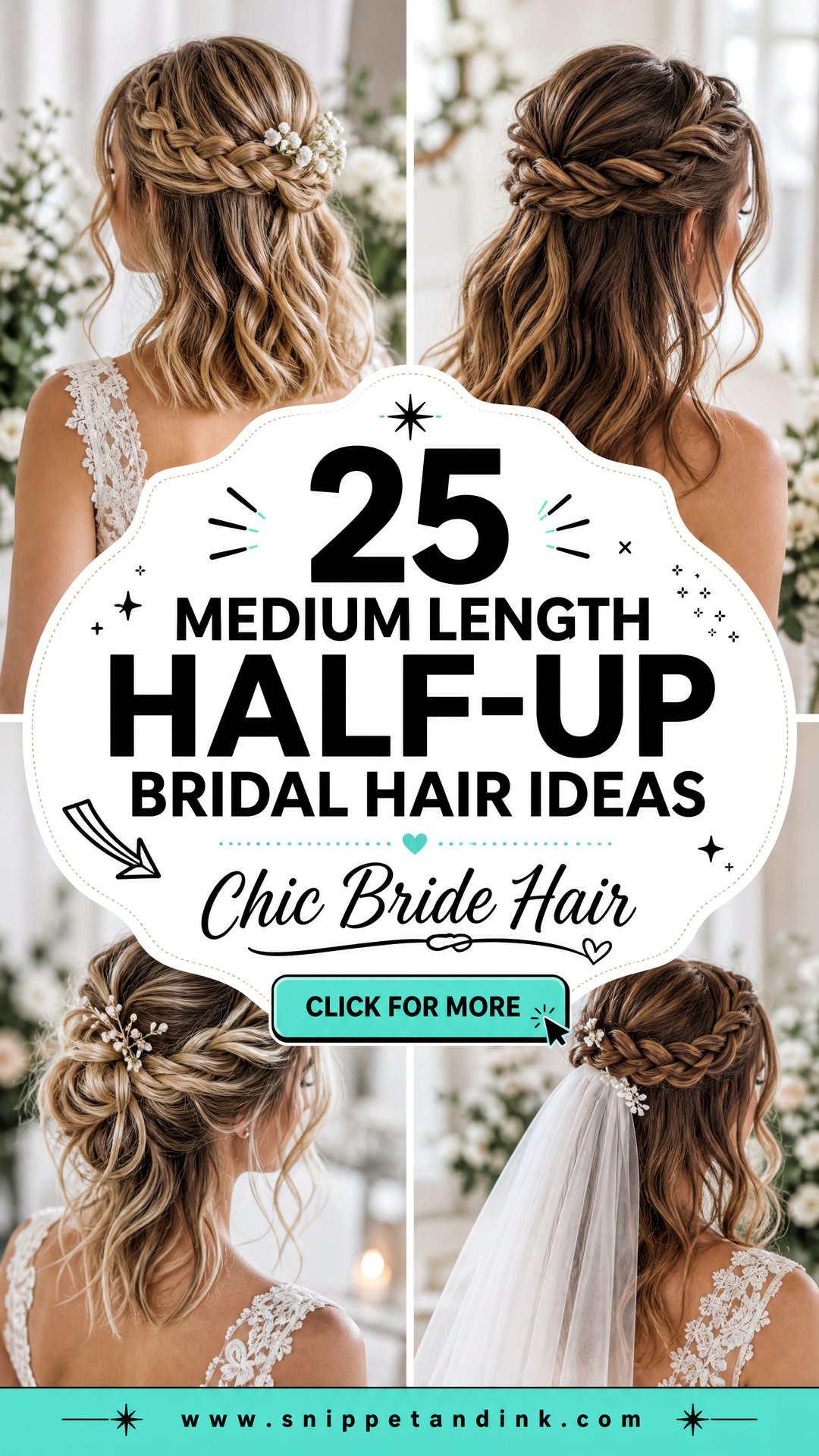 25 Medium Length Half-Up Bridal Hair Ideas for Chic Brides - 25 Medium Length Half-Up Bridal Hair Ideas for Chic Brides