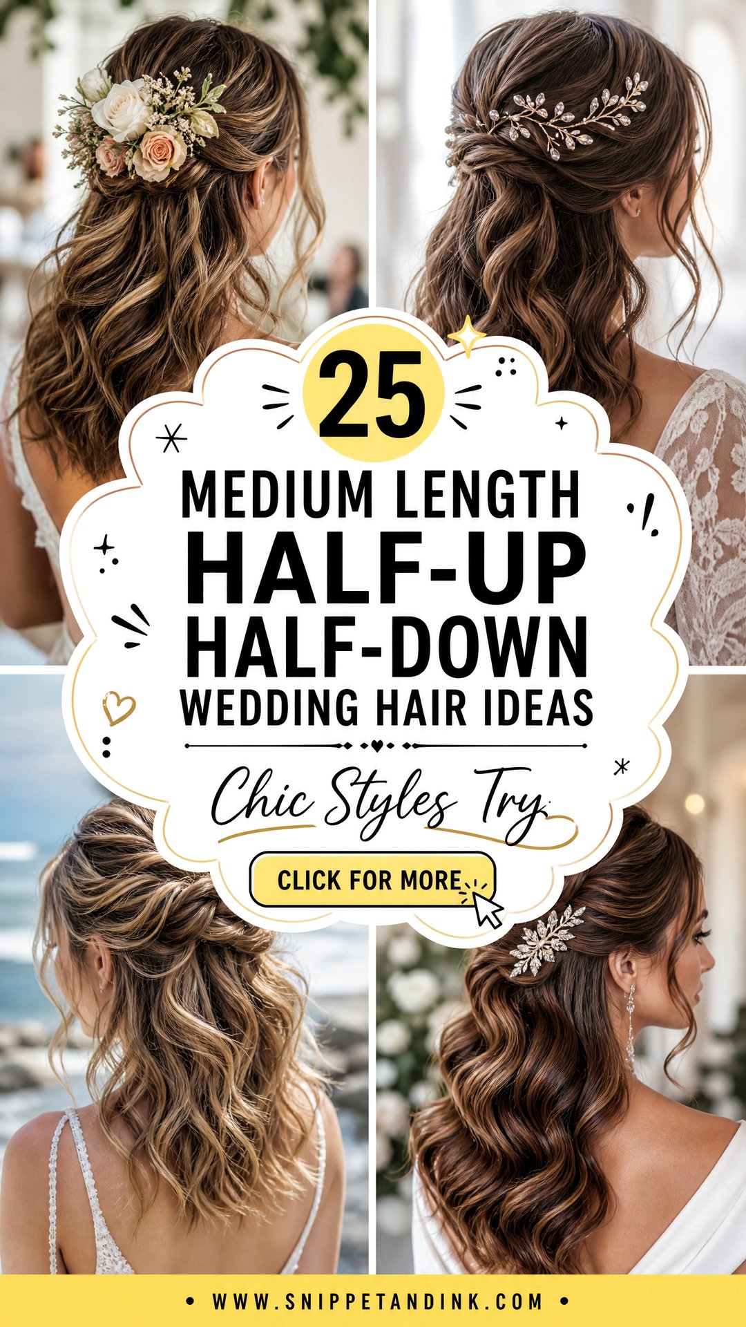 25 Medium Length Half-Up Half-Down Wedding Hair Ideas to Try - 25 Medium Length Half-Up Half-Down Wedding Hair Ideas to Try