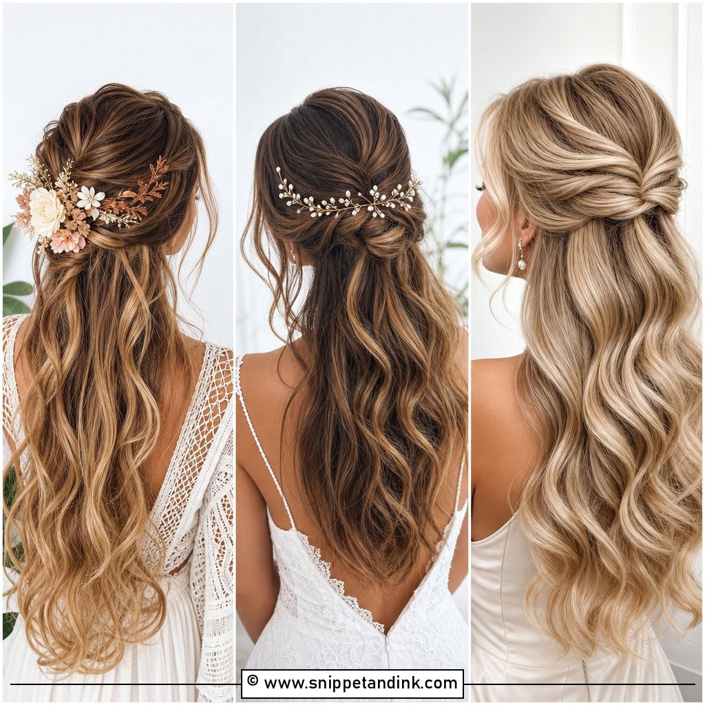 25 Medium Length Half-Up Half-Down Wedding Hair Ideas to Try