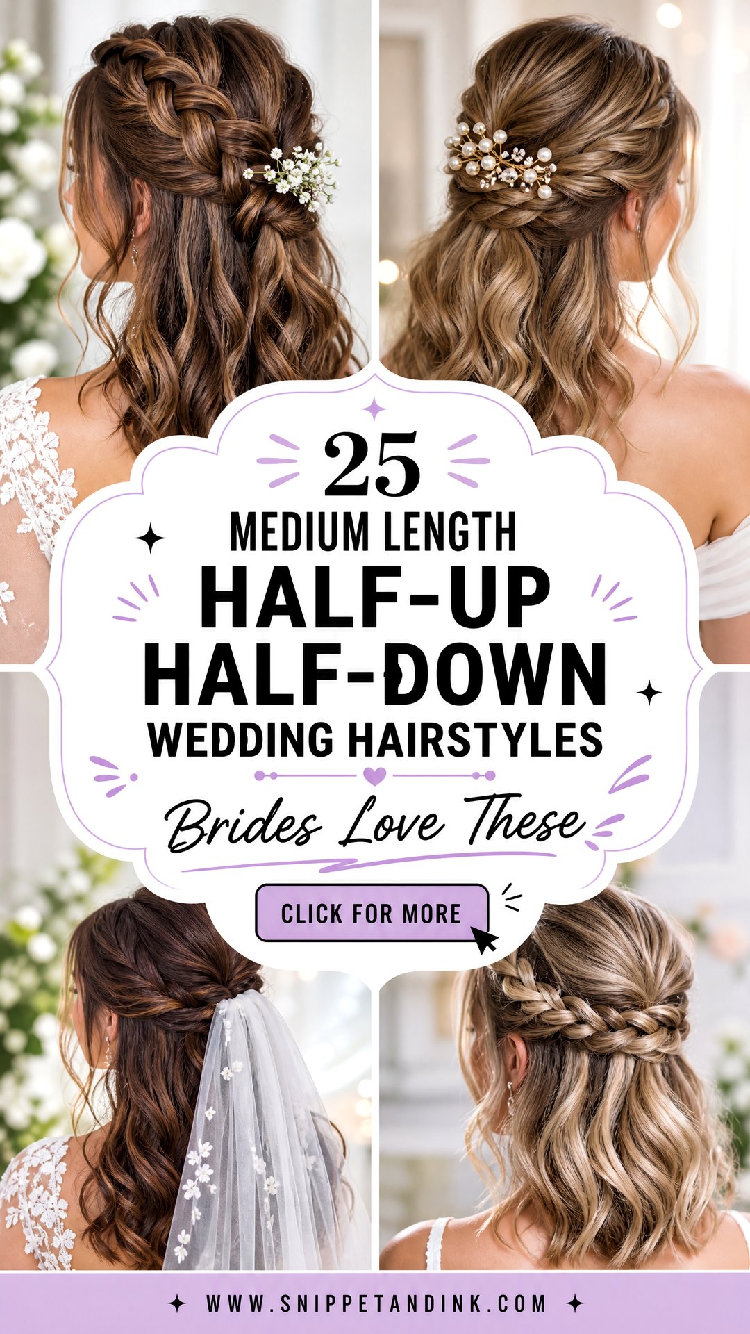 25 Medium Length Half-Up Half-Down Wedding Hairstyles Brides Love - 25 Medium Length Half-Up Half-Down Wedding Hairstyles Brides Love