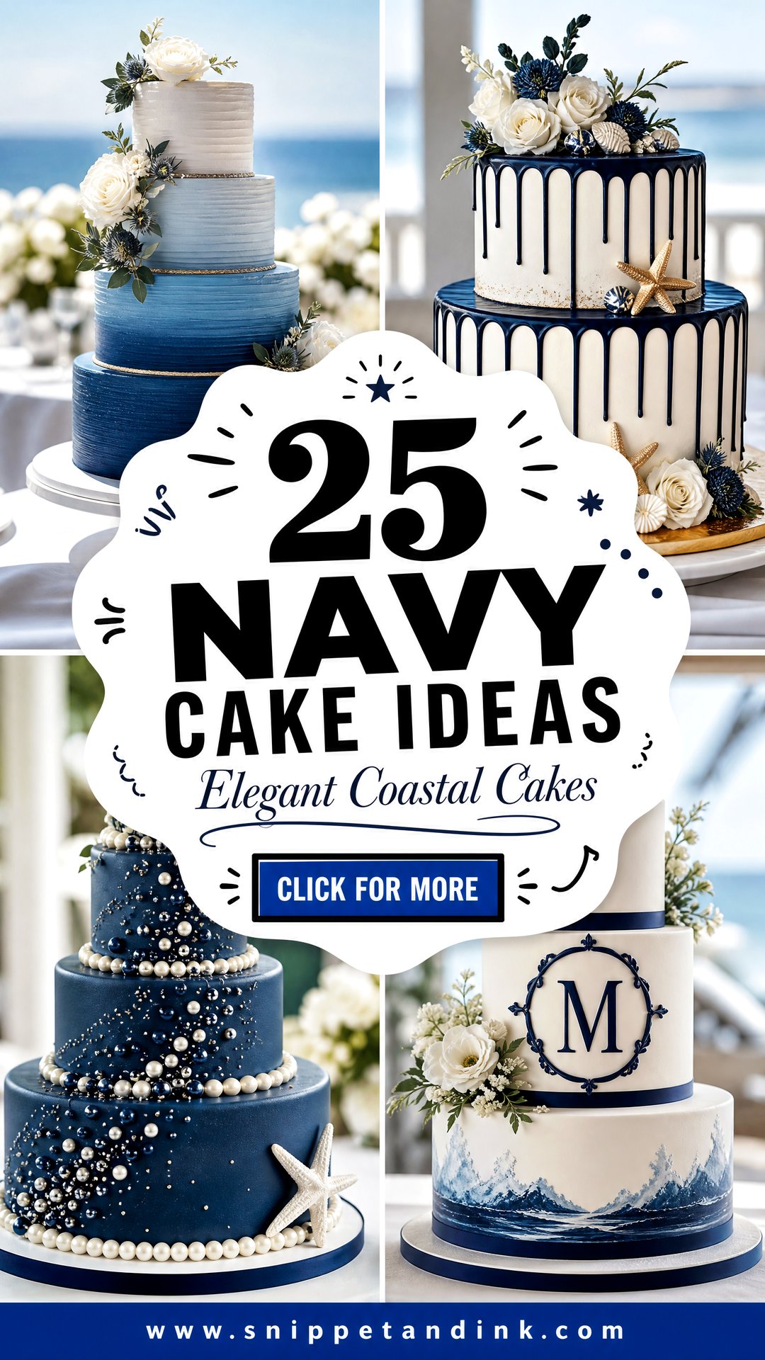 25 Navy Cake Ideas for Wedding for Elegant Coastal Style - 25 Navy Cake Ideas for Wedding for Elegant Coastal Style