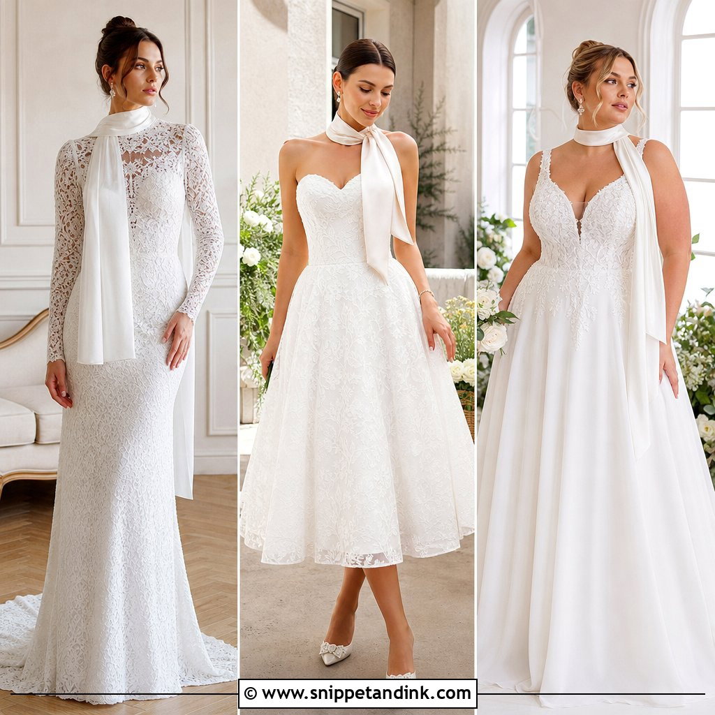 25 Neck Scarf Wedding Dress Ideas for Chic Bridal Style