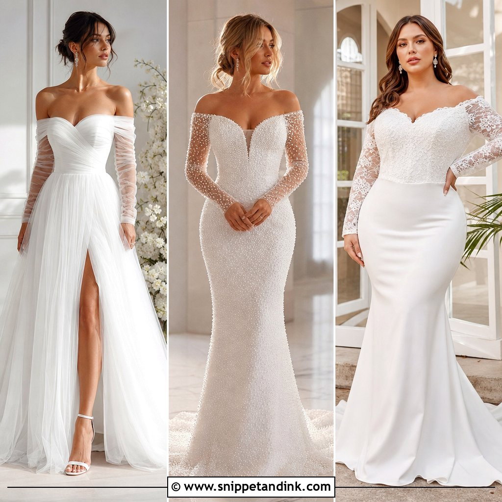 25 Off the Shoulder Long Sleeve Wedding Dress Ideas Brides Love