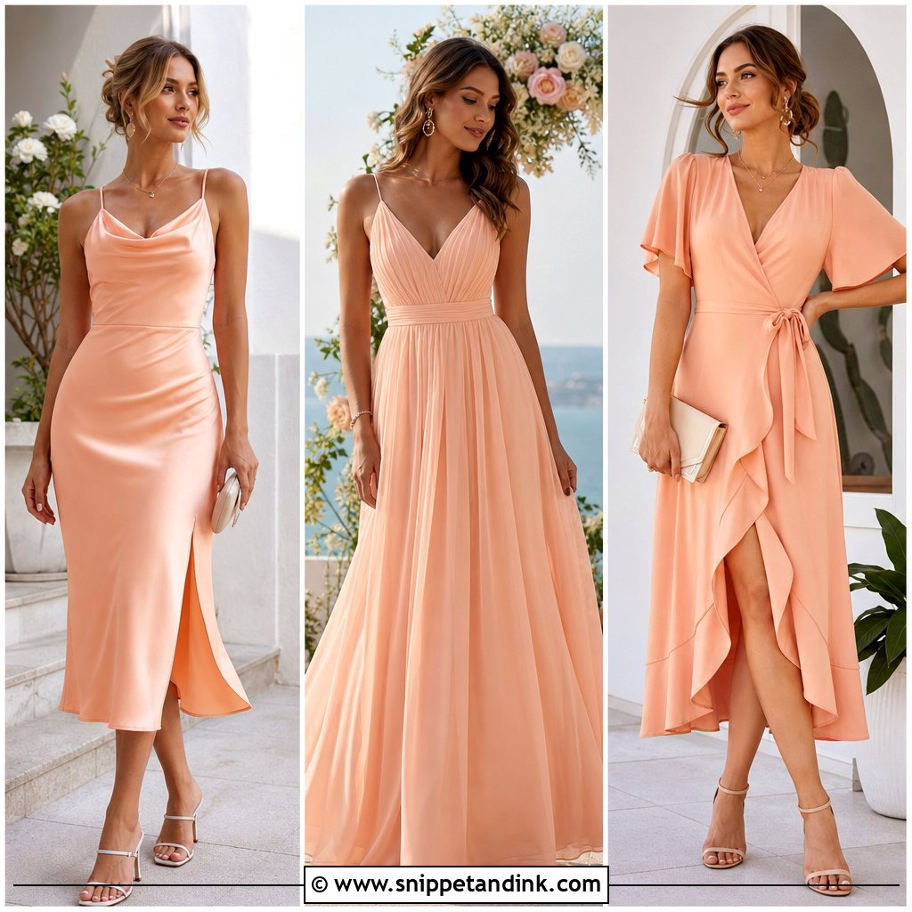 25 Peach Dress Outfit Wedding Ideas for Chic Modern Guests