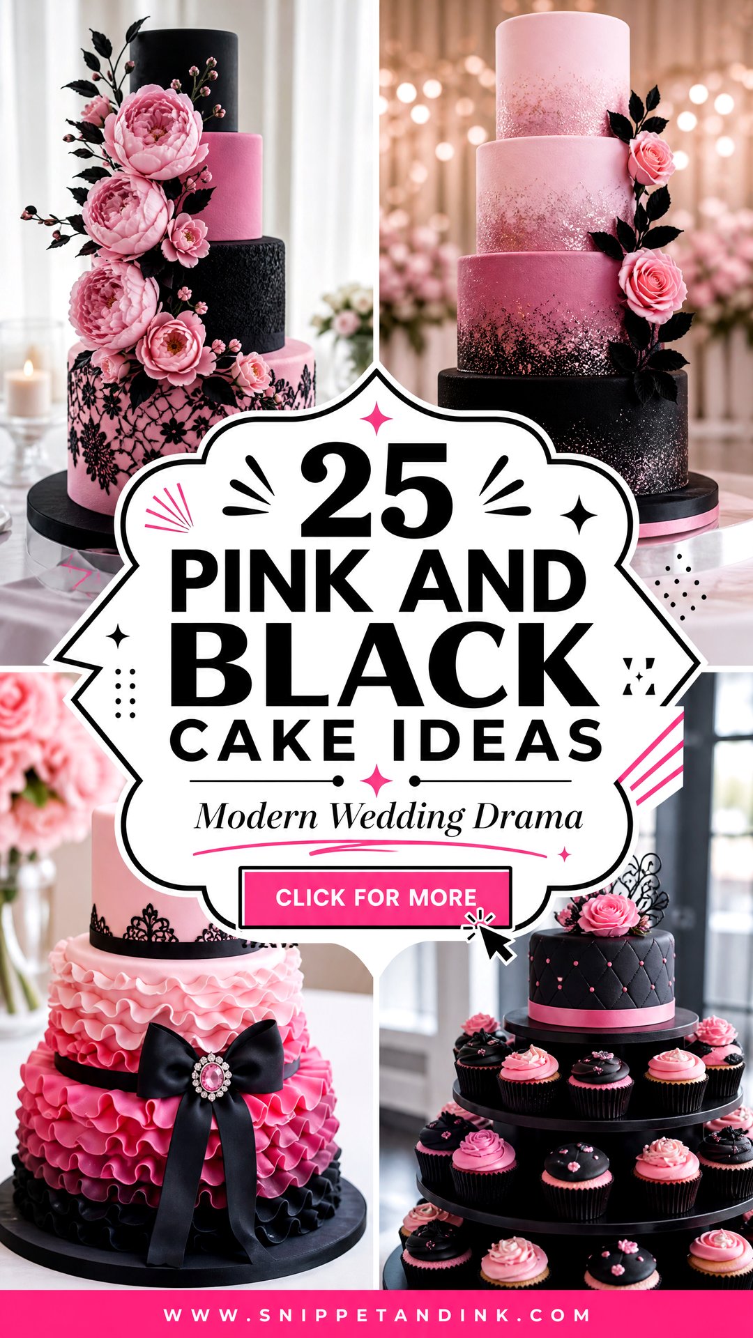 25 Pink and Black Cake Ideas for Wedding Modern Inspo - 25 Pink and Black Cake Ideas for Wedding: Modern Inspo