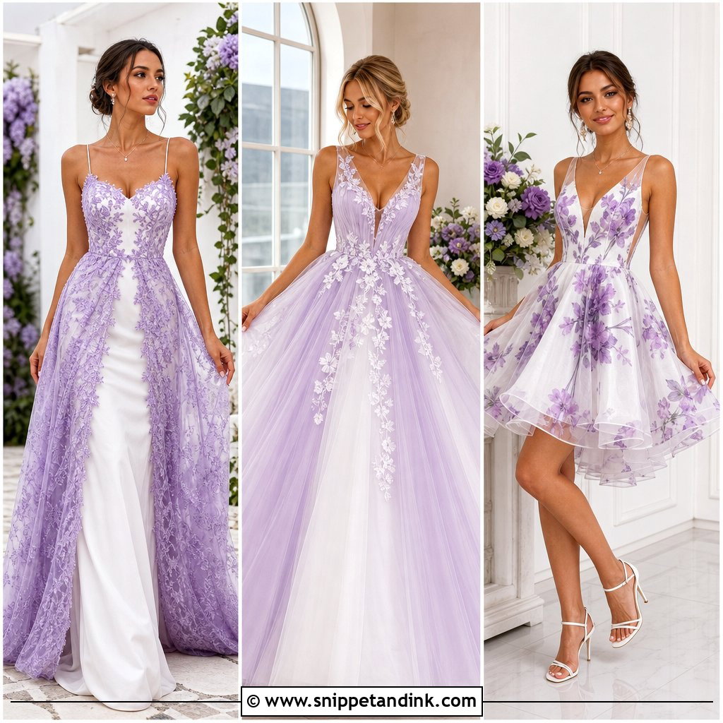 25 Purple and White Wedding Dress Ideas for a Chic Bridal Look