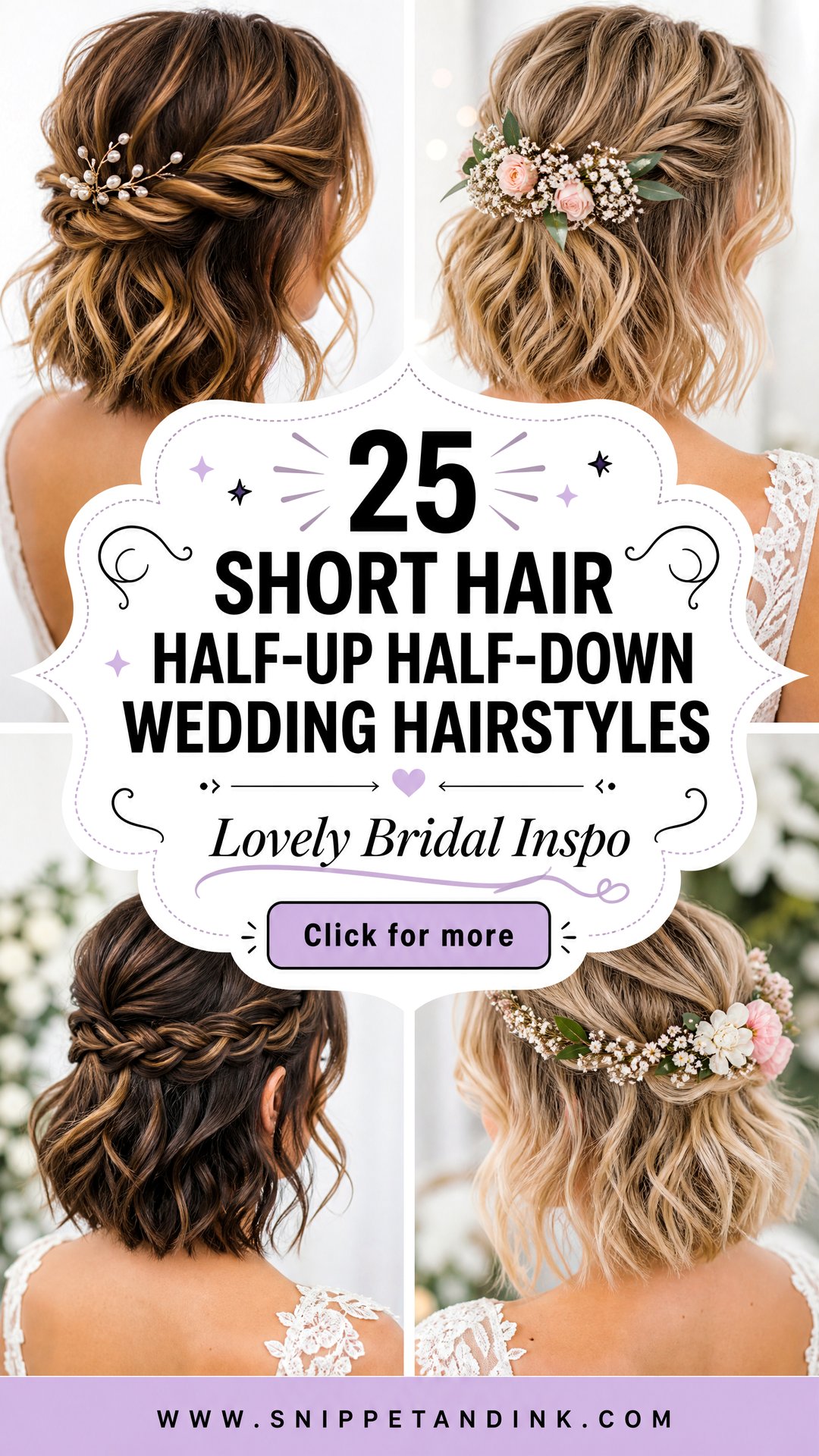 25 Short Hair Half-Up Half-Down Wedding Hairstyles to Love - 25 Short Hair Half-Up Half-Down Wedding Hairstyles to Love