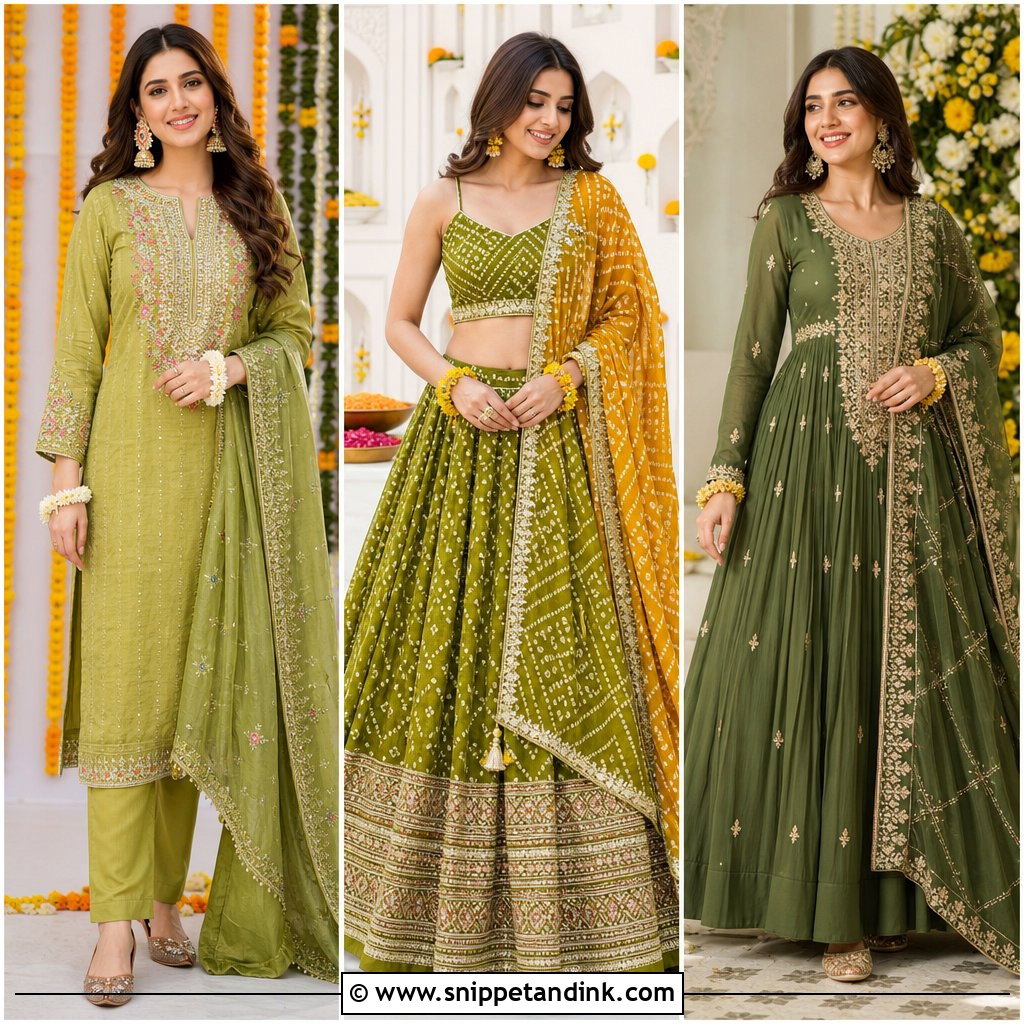 25 Simple Mehndi Outfit Ideas: Colorful Bridal Looks to Try