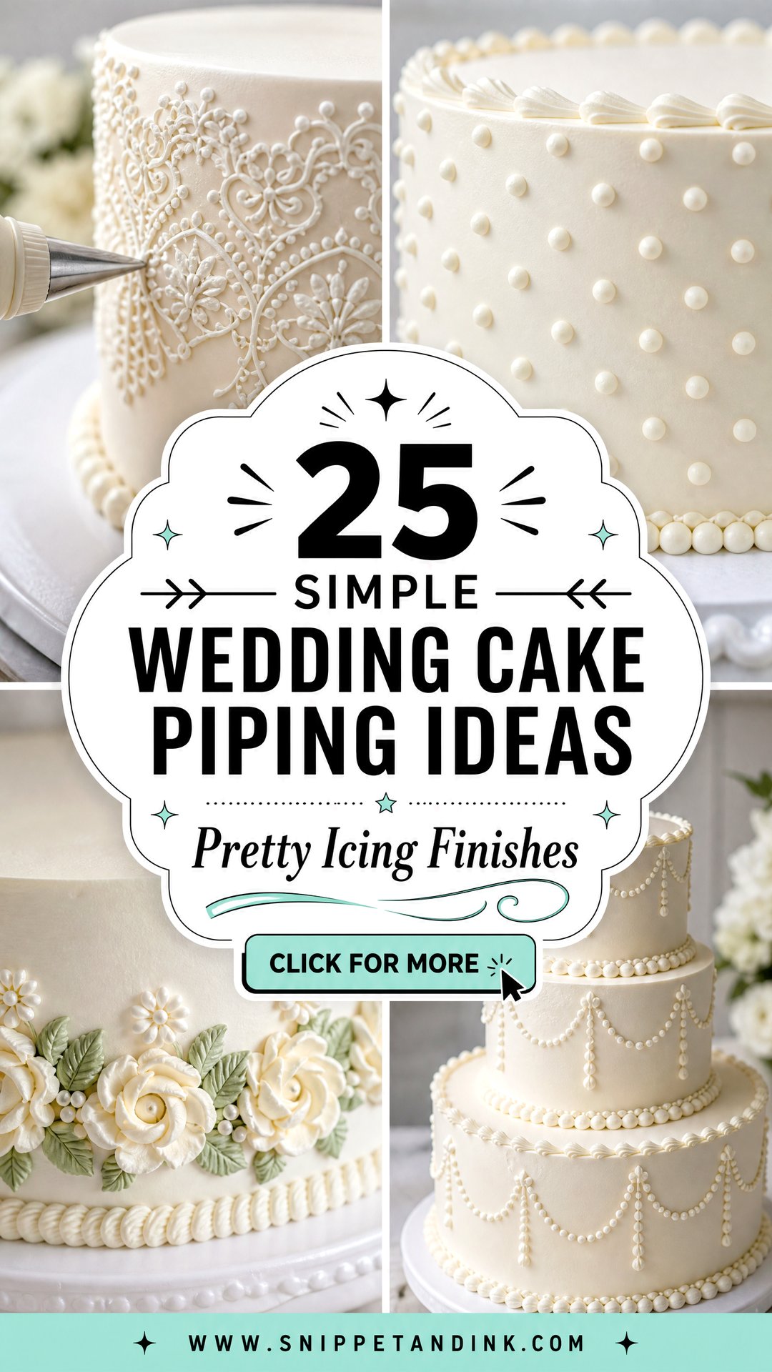25 Simple Wedding Cake Piping Ideas for Pretty Finishes - 25 Simple Wedding Cake Piping Ideas for Pretty Finishes