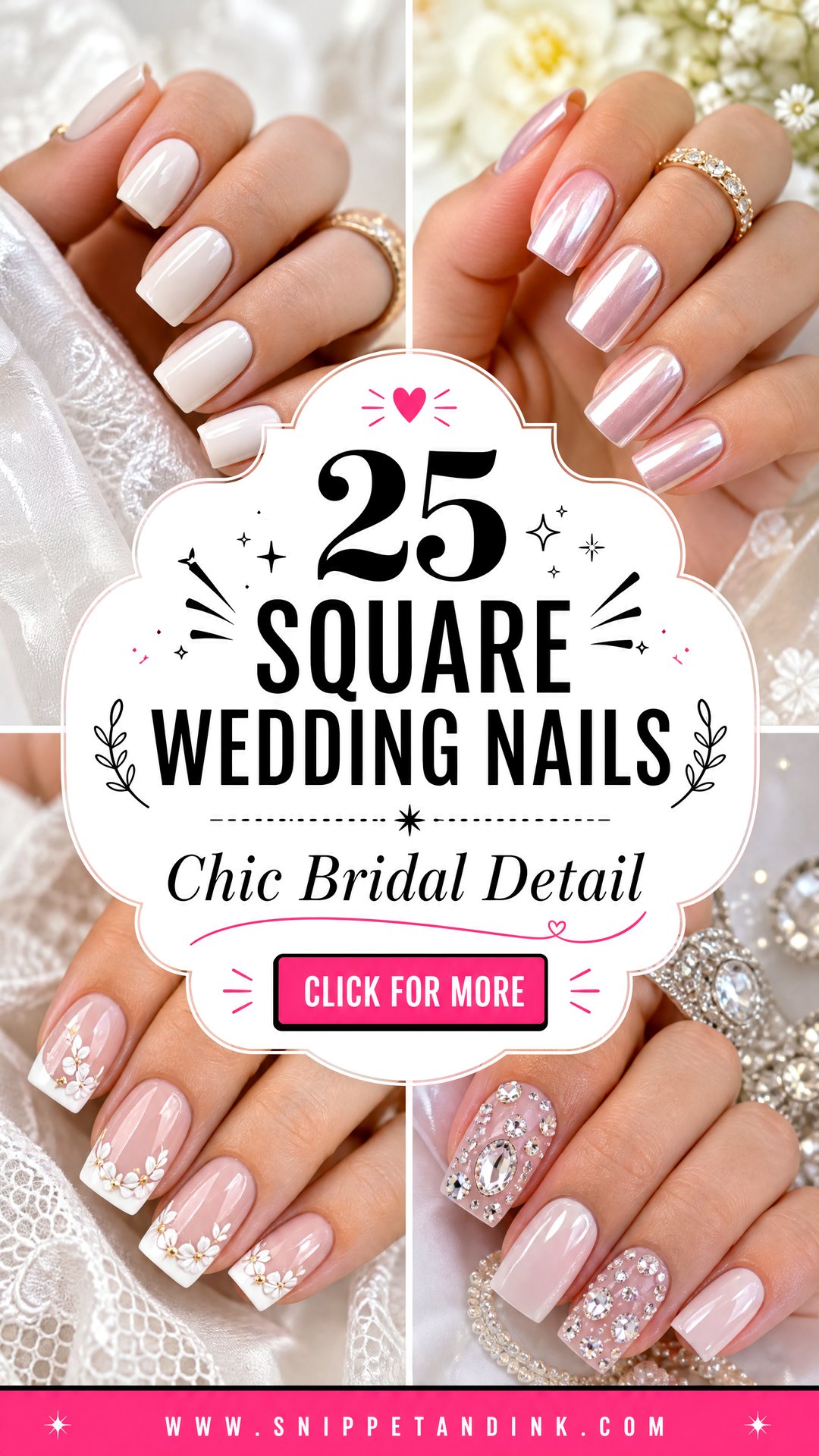 25 Square Wedding Nails for Bride With Chic Detail - 25 Square Wedding Nails for Bride With Chic Detail