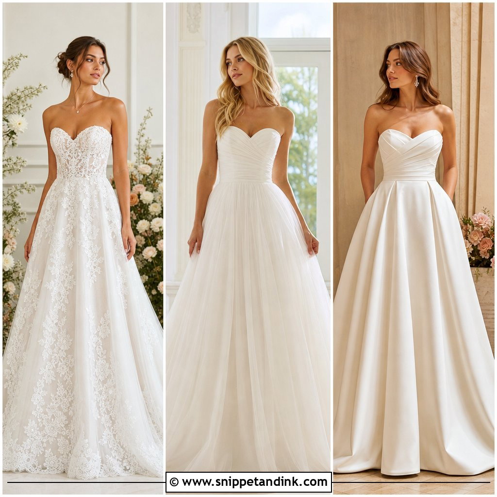 25 Strapless a Line Wedding Dress Ideas: Flattering Bridal Looks