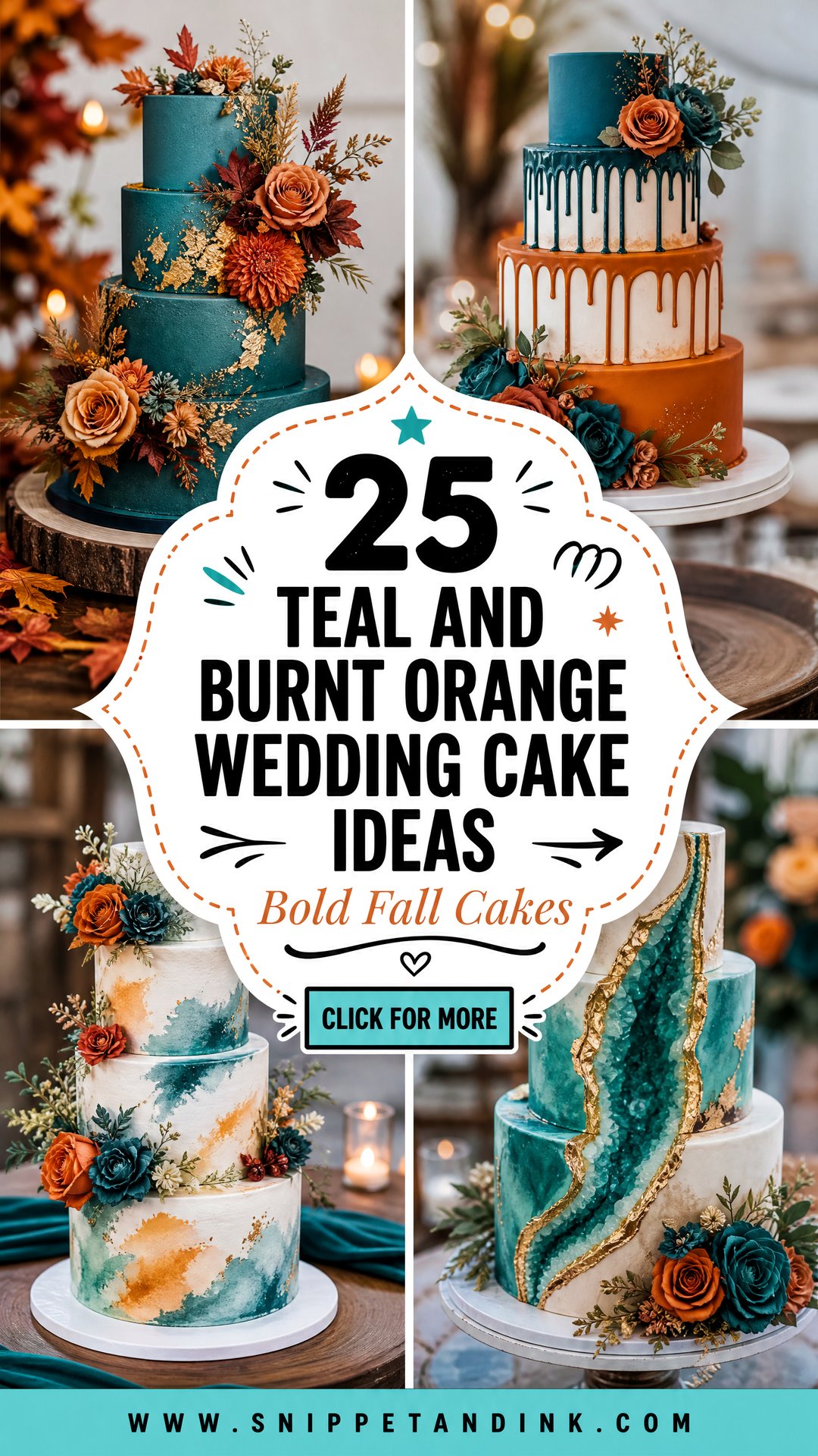 25 Teal and Burnt Orange Wedding Cake Ideas for Fall - 25 Teal and Burnt Orange Wedding Cake Ideas for Fall