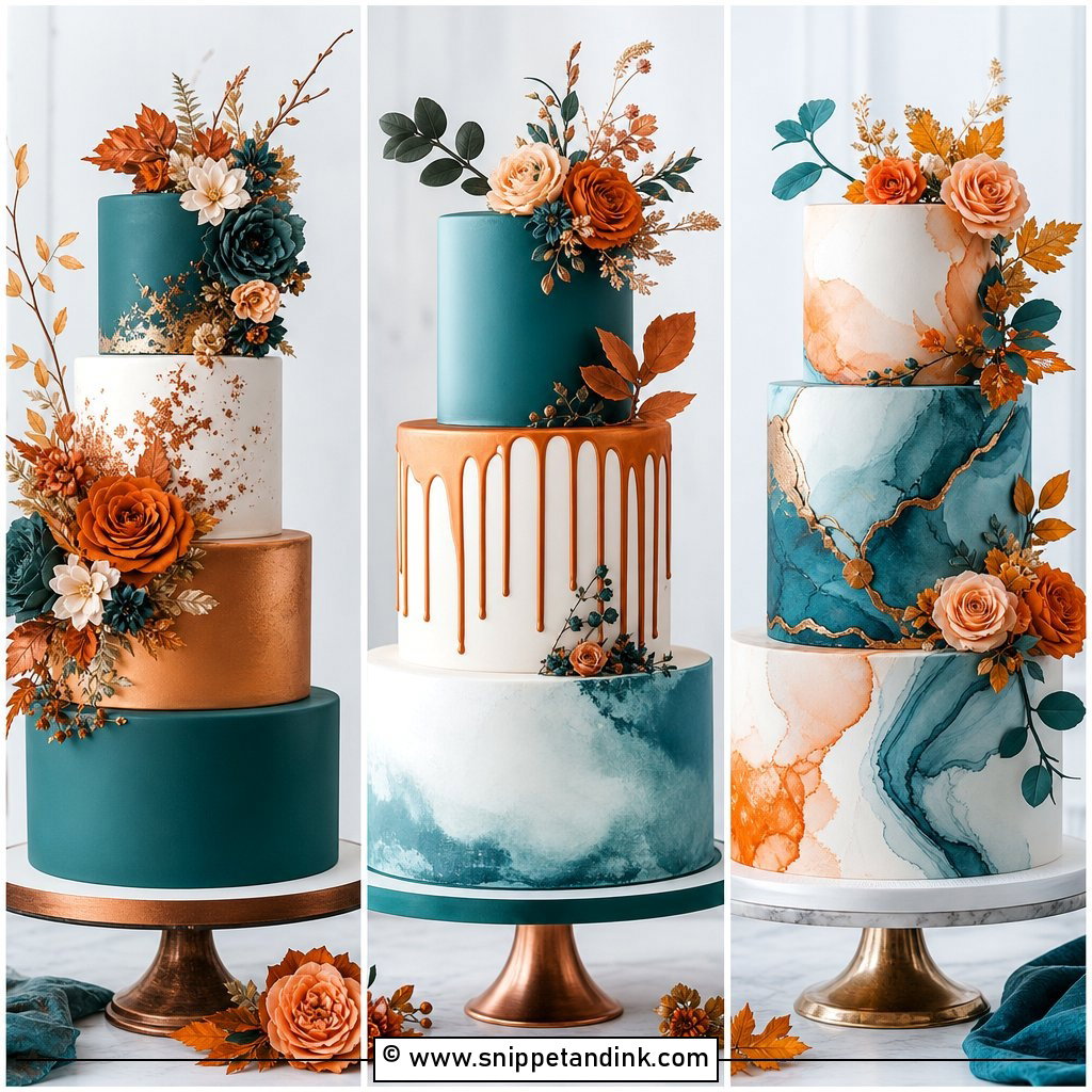 25 Teal and Burnt Orange Wedding Cake Ideas for Fall