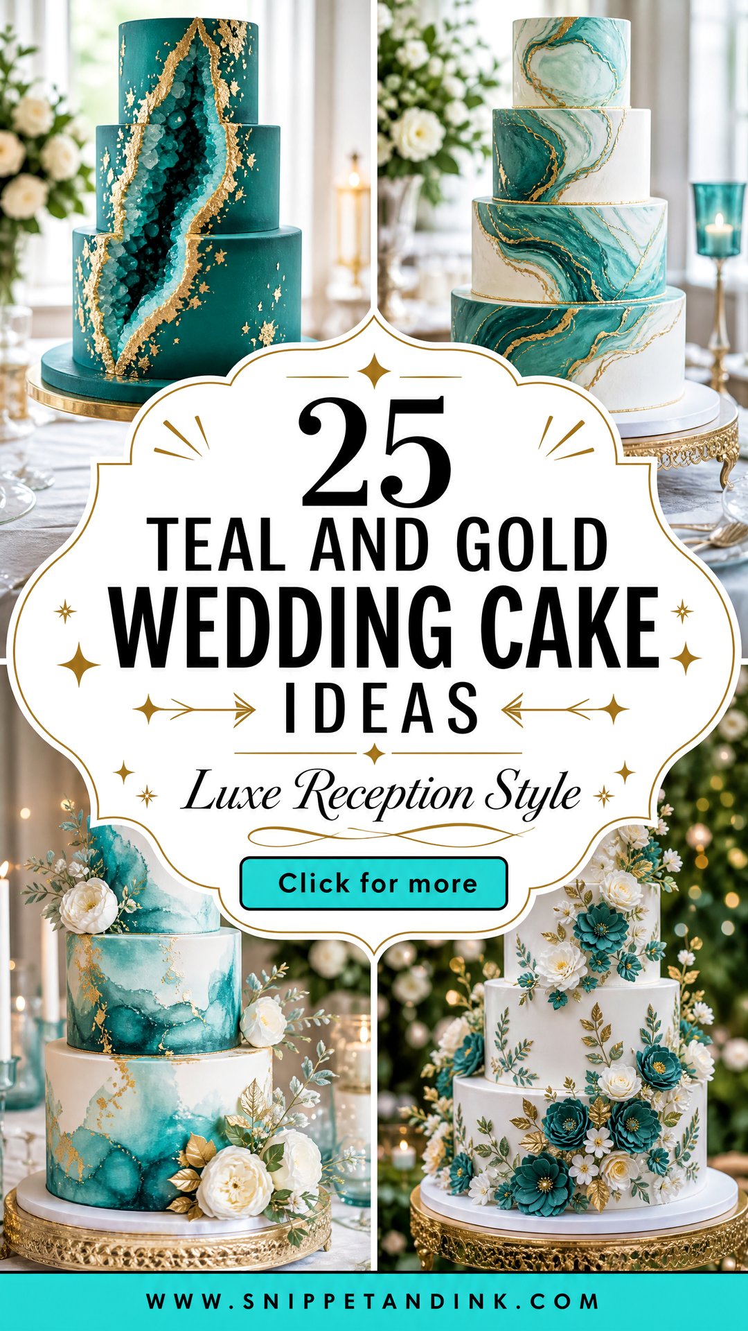 25 Teal and Gold Wedding Cake Ideas for Luxe Reception Style - 25 Teal and Gold Wedding Cake Ideas for Luxe Reception Style