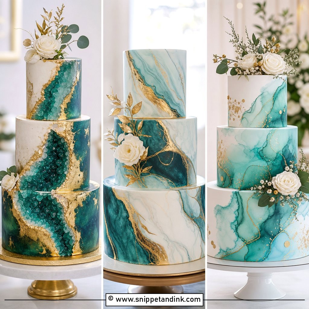 25 Teal and Gold Wedding Cake Ideas for Luxe Reception Style