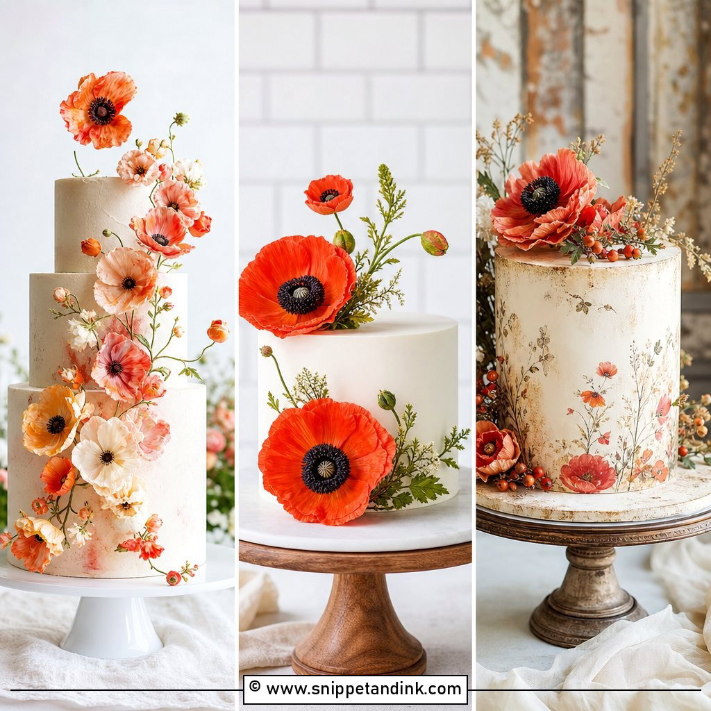 25 Wedding Cake Ideas with Poppies for Romantic Blooms