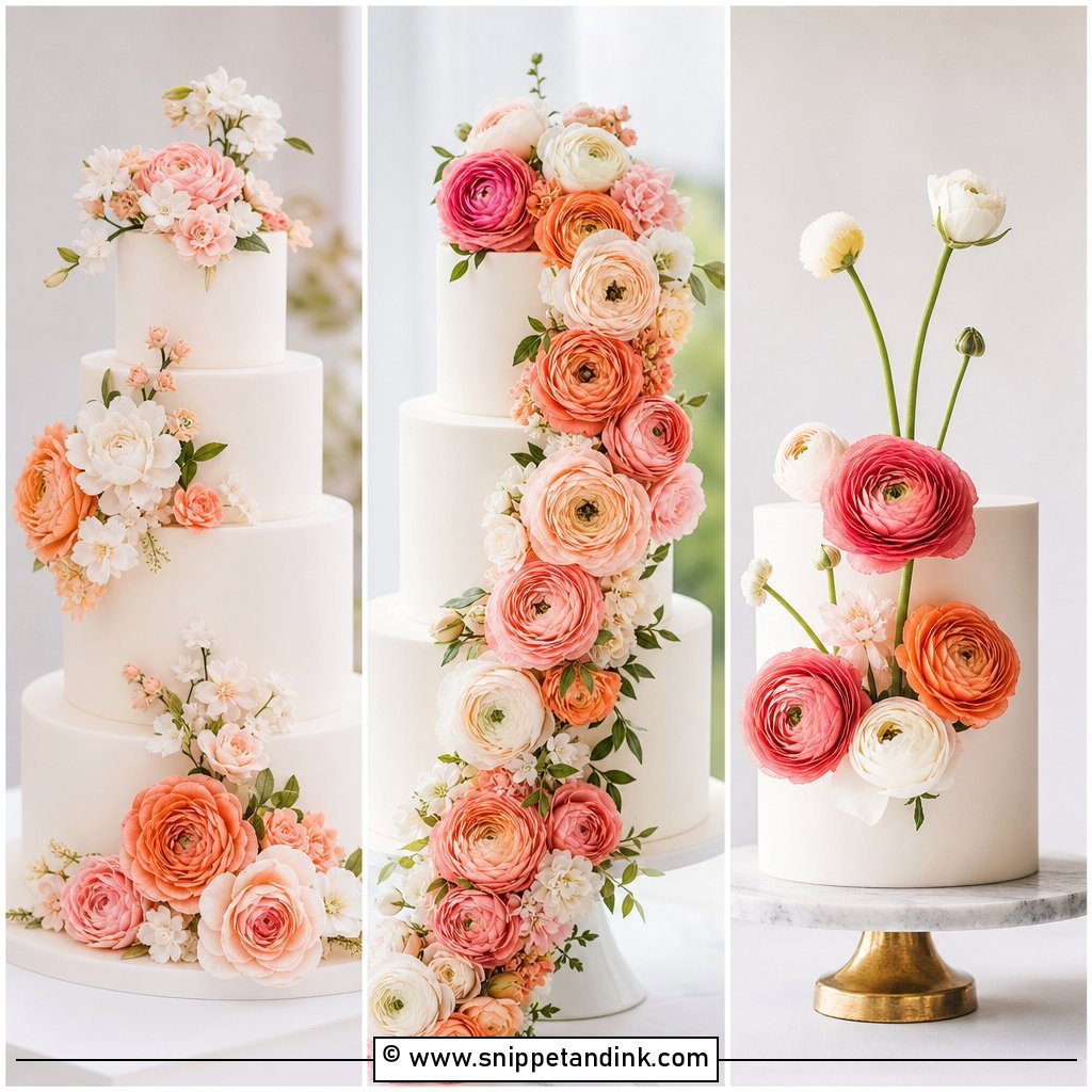 25 Wedding Cake Ideas with Ranunculus for Garden Romance