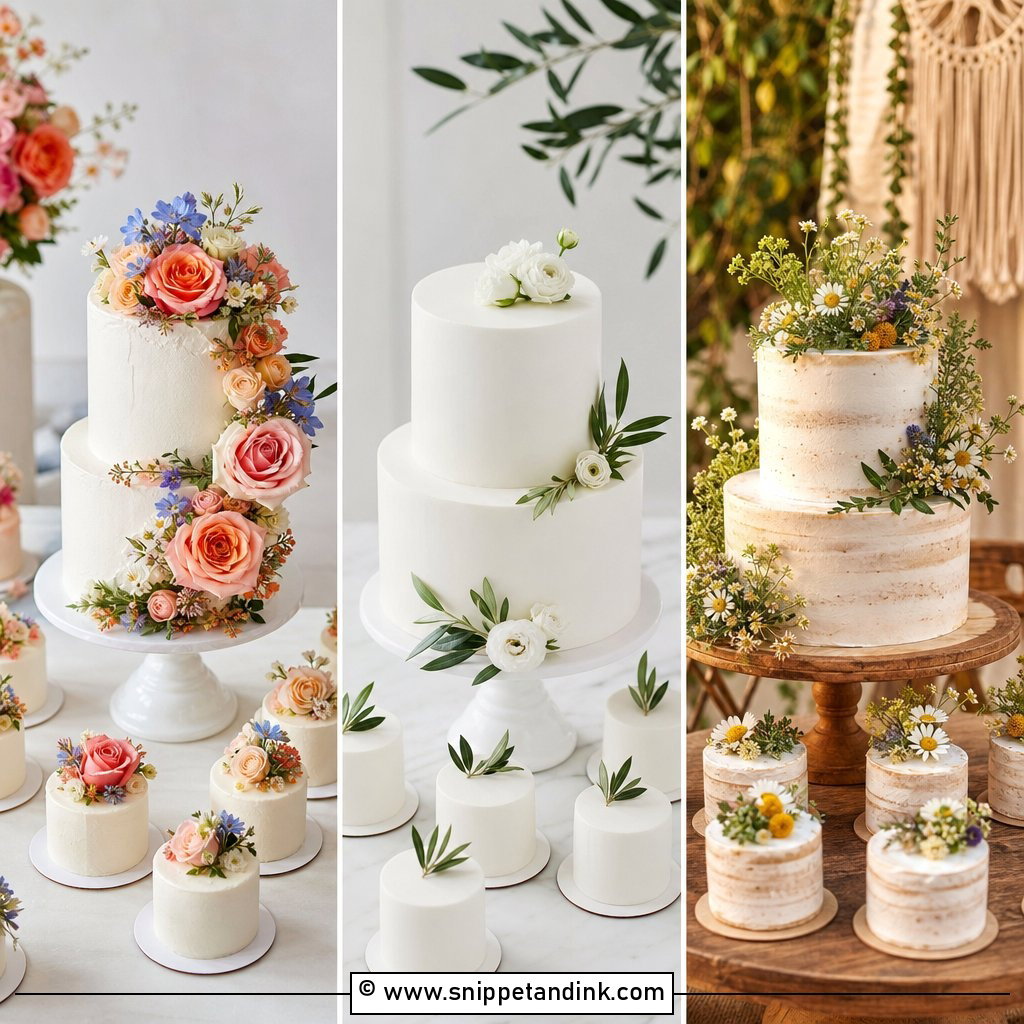 25 Wedding Cake with Mini Cakes for Charming Dessert Displays