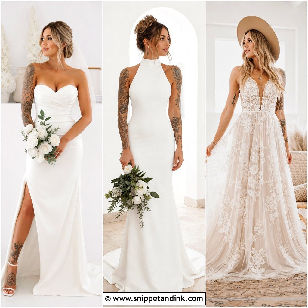 25 Wedding Dress with Tattoos Ideas for Bold, Artful Brides