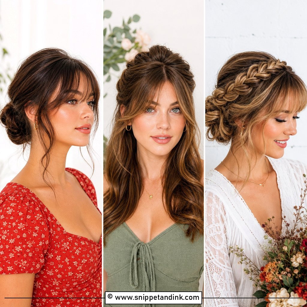 25 Wedding Guest Hairstyles with Bangs for Chic Looks