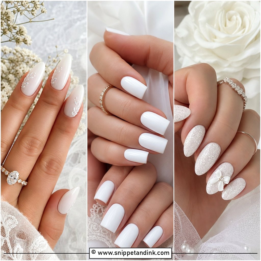 25 White Bridal Nails for a Clean Elegant Wedding Look