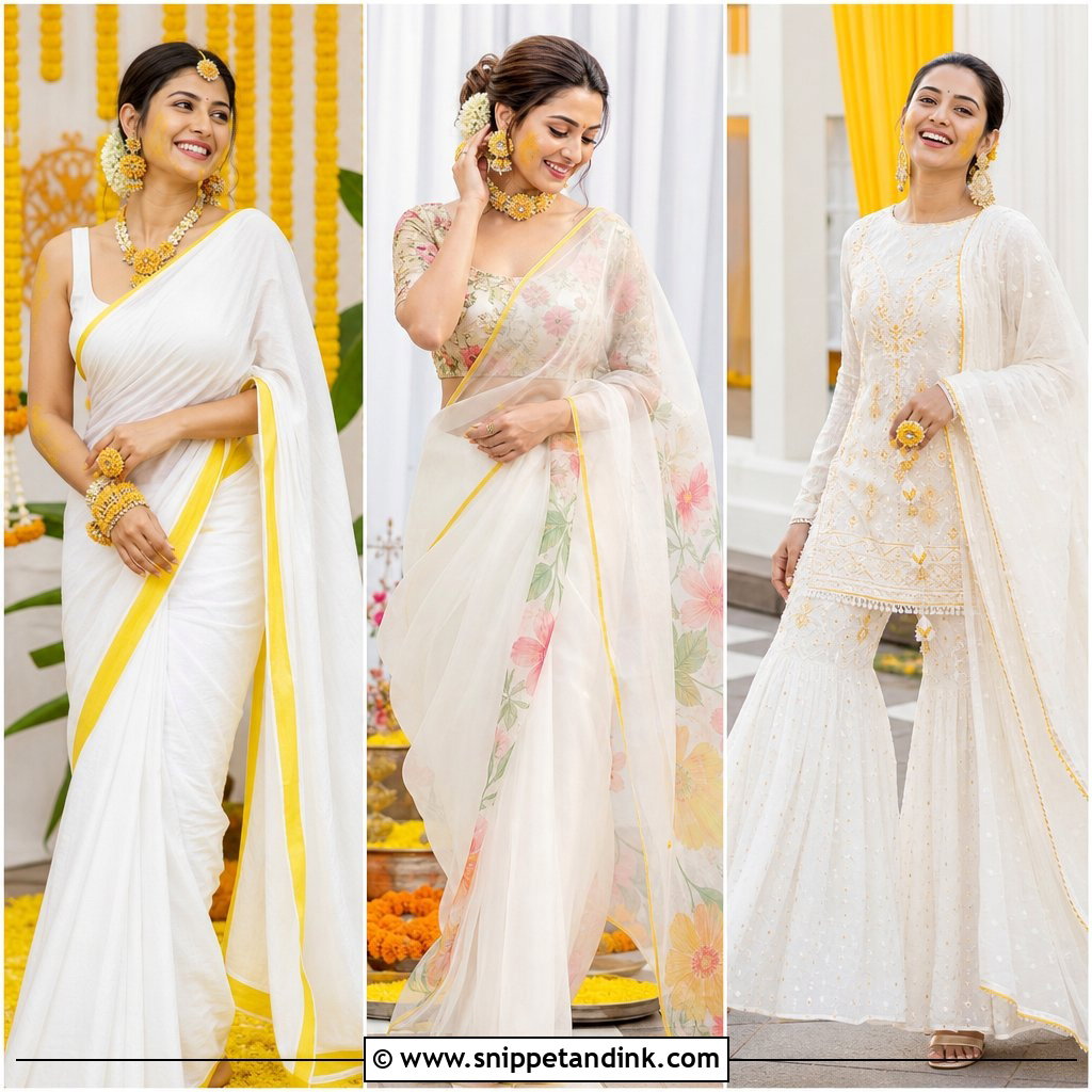 25 White Haldi Outfit for Bride Ideas: Chic Fusion Looks to Love