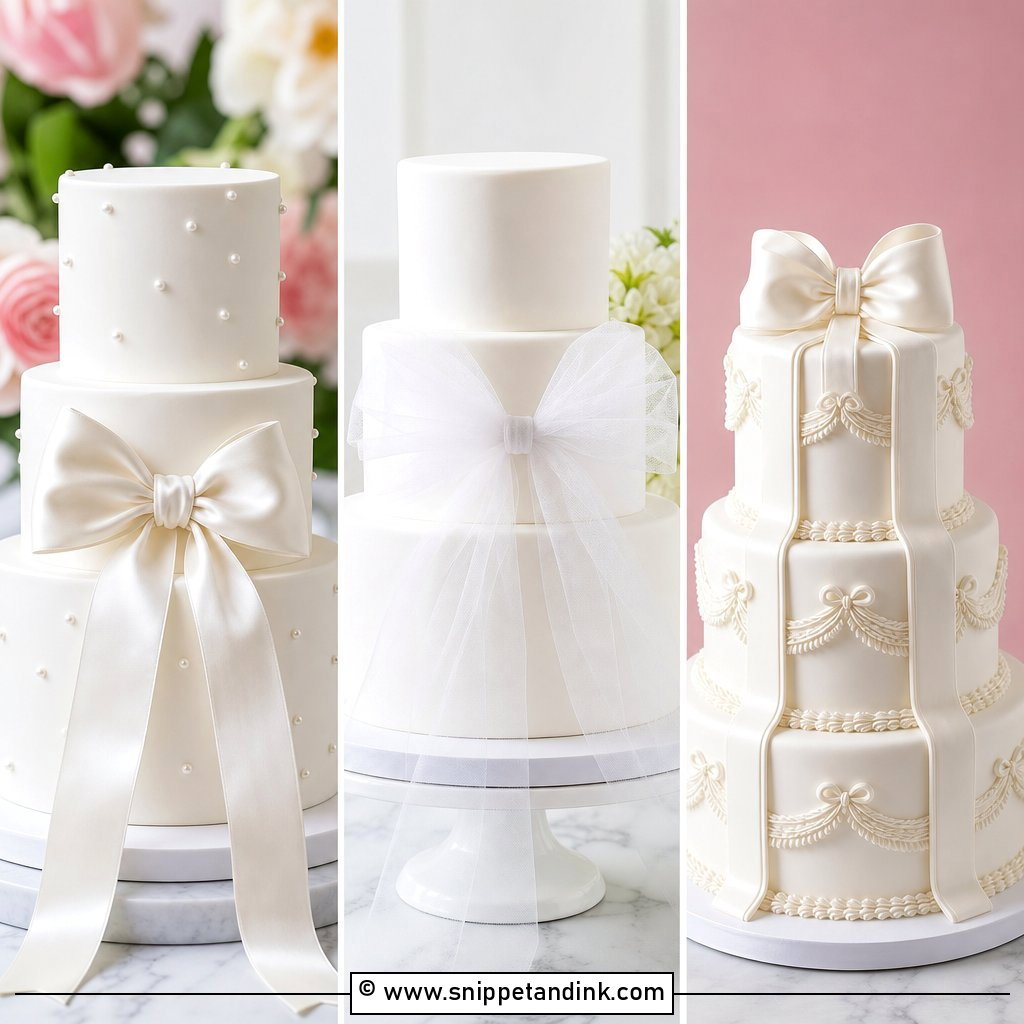 25 White Wedding Cake Ideas with Bow for Chic Receptions