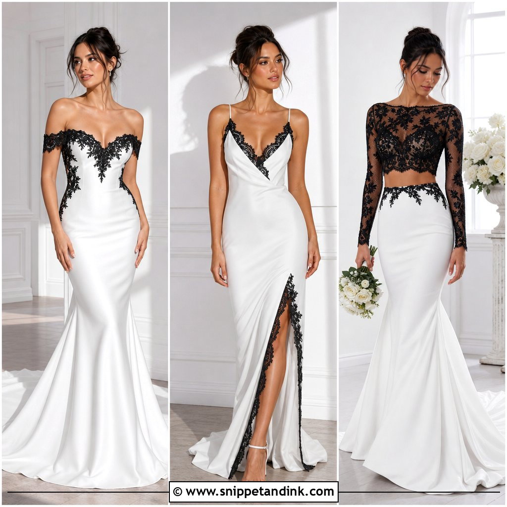 25 White Wedding Dress with Black Lace Ideas Bold Bridal Looks