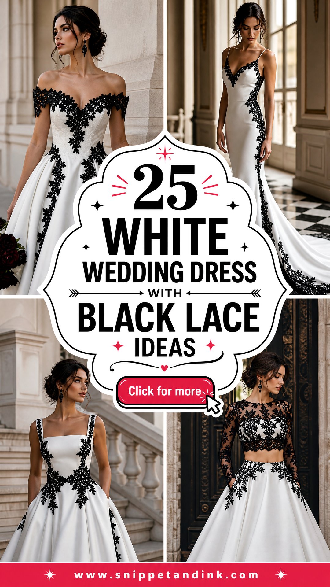 25 White Wedding Dress with Black Lace Ideas Bold Bridal Looks - 25 White Wedding Dress with Black Lace Ideas: Bold Bridal Looks