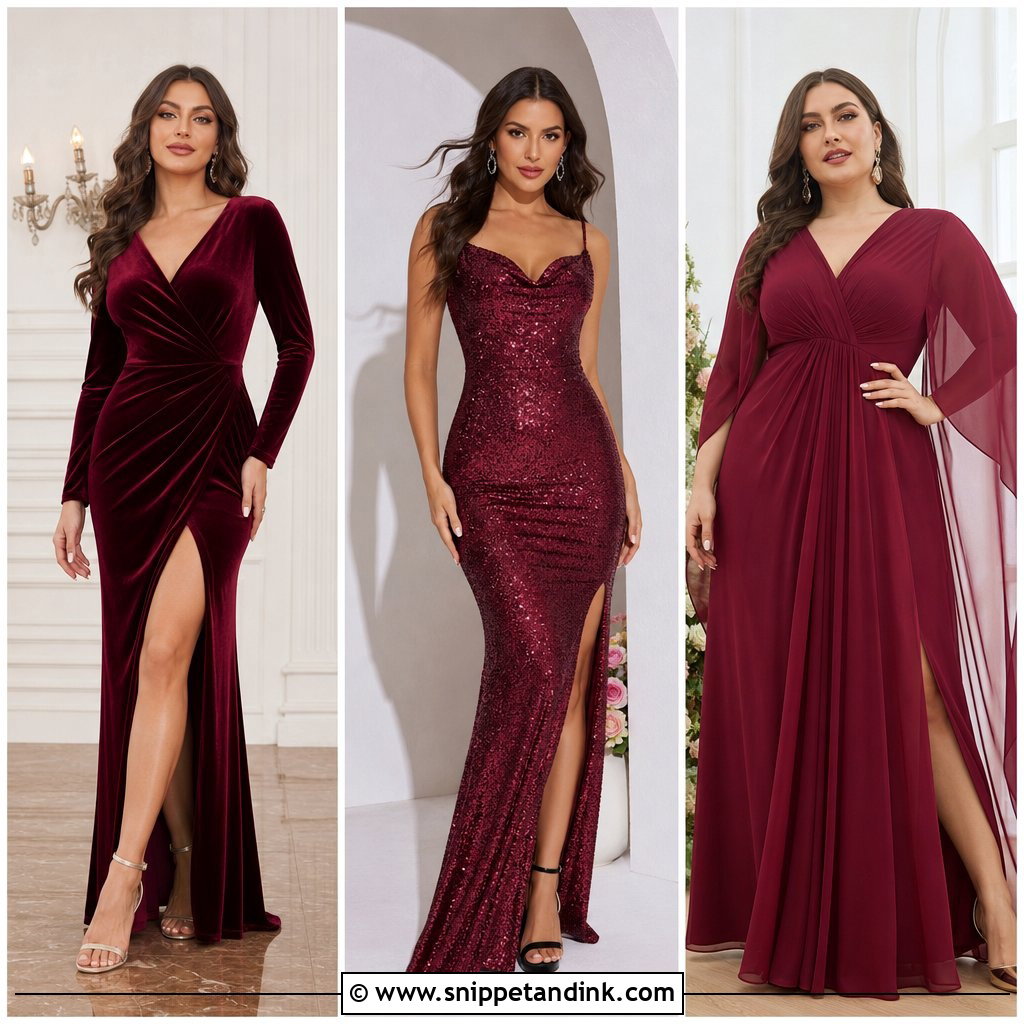 25 Wine Colour Gown Ideas for Stunning Wedding Guest Looks