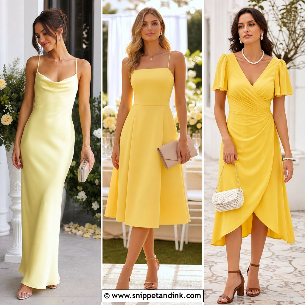 25 Yellow Dress Outfit Wedding Ideas for Joyful Guest Style