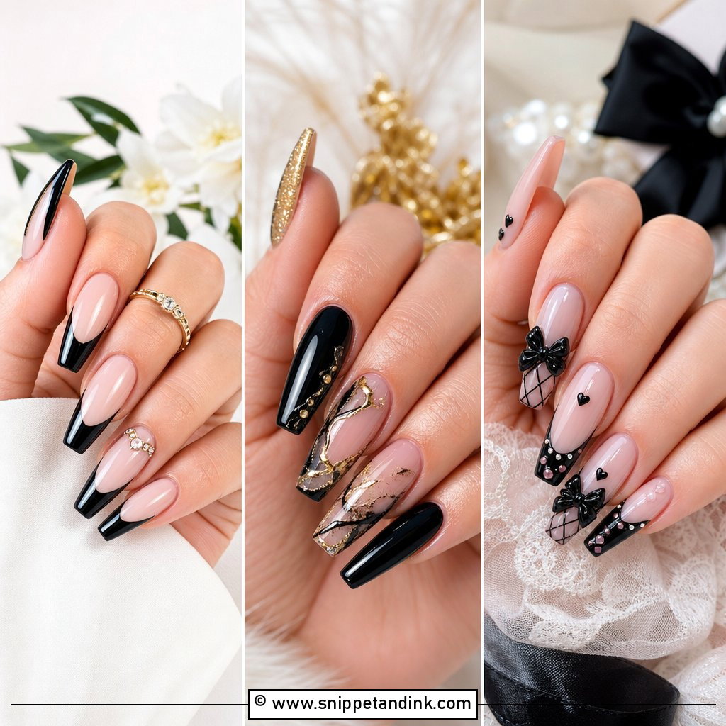 30 Black Wedding Nails for Bold Elegant Bridal Style