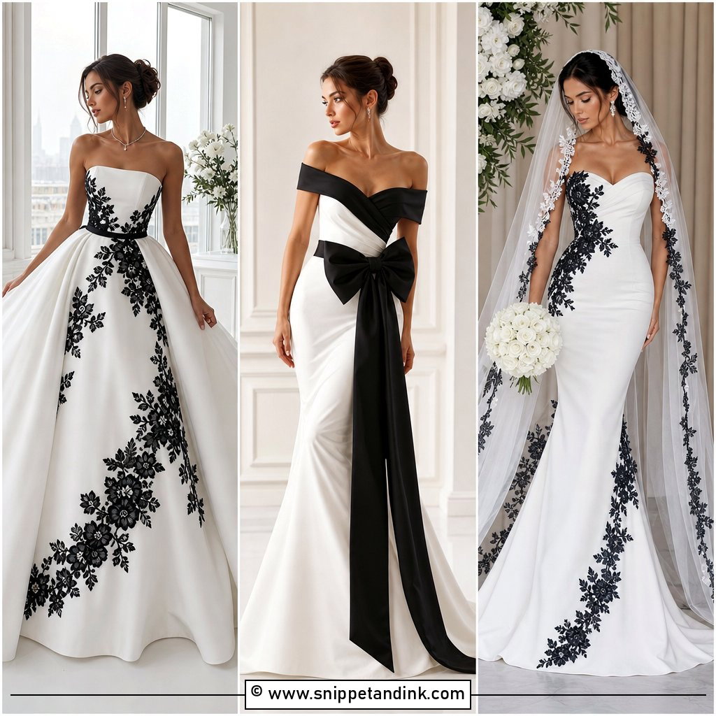 30 Black and White Wedding Dress Ideas for Chic Brides
