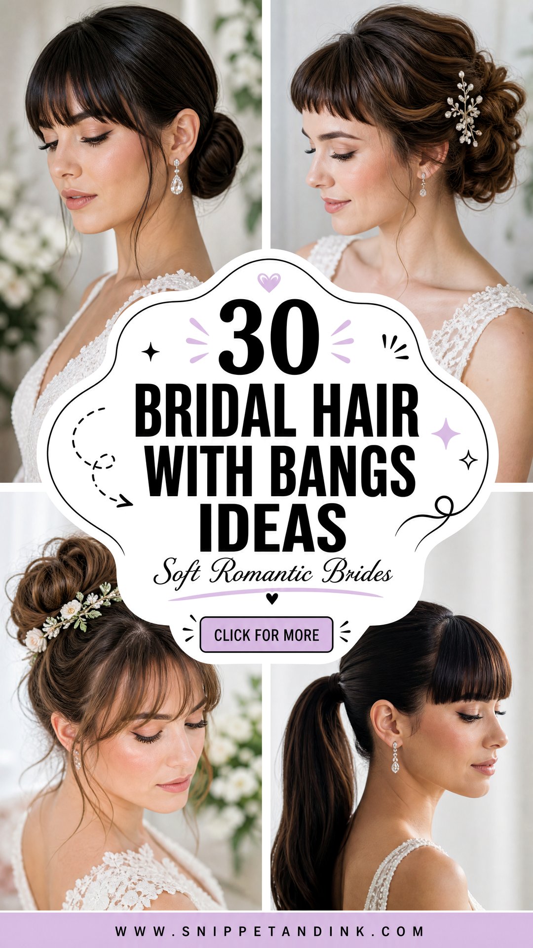 30 Bridal Hair with Bangs Ideas for Soft Romantic Brides - 30 Bridal Hair with Bangs Ideas for Soft Romantic Brides